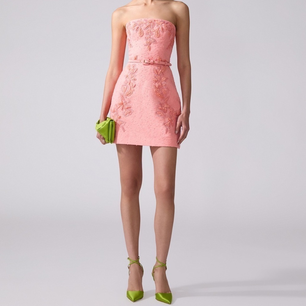 Carolina Herrera SZ 12 Embroidered Slub Cotton Mini Dress Resort 25’ Sunset NWT